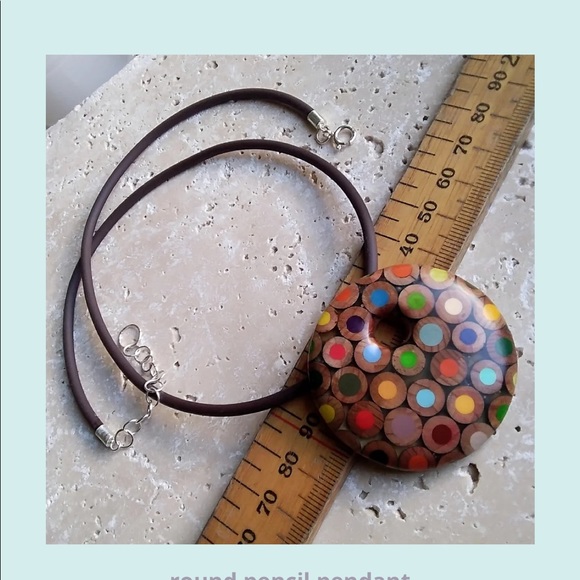 Zincwhite colored pencil artist necklace on rubber cord with Sterling silver - Picture 6 of 7